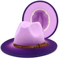 Cappello fedora sfumato viola a tesa larga con cinturino in pelle marrone e fibbia - Corona Viola Chiaro Tesa Viola Scuro (1#)