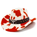 Western cow print cowboy hat with silver bull head emblem and gold studs ornament - One Size / Red