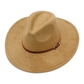 Minimalist khaki wide brim faux suede gentleman hat with brown leather buckle band - One Size / Khaki