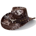 Detail of silver crocodile pattern texture and longhorn bull skull on brown cowboy hat - Heart Top / Coffee