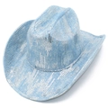 Dettaglio del cappello da cowboy in denim azzurro con paillettes argento verticali - Taglia unica / Azzurro