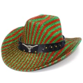 Sparkly red and green striped western cowboy hat with silver bull head and gold studs - One Size / Green