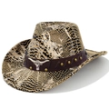 Detail of snake skin texture jazz hat featuring retro铆钉 belt and silver bull head badge - Heart Top / Yellow