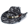 Cappello jazz in denim nero invecchiato con dettaglio a cuore e piuma dorata - Taglia unica / Nero
