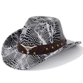 Silver snakeskin textured western cowboy hat with brown leather band and metal bull stud - Heart Top / Black