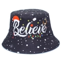 Black Christmas bucket hat featuring Believe text with festive reindeer and Santa motifs - One Size / Black Believe (8#)