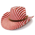 Chapeau de cow-boy à paillettes rayées rouges et argentées avec ceinture décorative - Style Rayé Rouge et Argent / Rayure Rouge