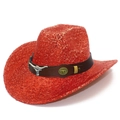 Cappello da cowboy con paillettes rosse ed emblema di toro d'argento con cuoio - Taglia unica / Rosso