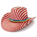 Bohemian rainbow western cowboy hat with red and silver sequins for festivals - Red Stripe