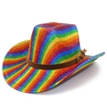 Chapeau de cowboy arc-en-ciel avec bande en similicuir brun pour déguisement festif - Style Rayure Arc-en-ciel / Coloré