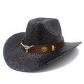 Cappello da cowboy con paillettes viola fascia in cuoio e stemma a testa di toro - Taglia unica / Nero