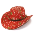 Chapeau de cowboy de Noël rouge tissé avec motifs de flocons de neige pour les fêtes - Style Chapeau Rouge Flocon de Neige / Rouge