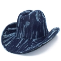 Vintage dark blue distressed denim western cowboy hat with frayed edges for men and women - One Size / Dark Blue
