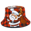 Detail view of a Christmas bucket hat with reindeer pattern on red and black plaid fabric - One Size / Red Black Plaid Christmas (12#)