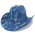 Vintage washed distressed denim cowboy hat with torn details and a curved wide brim - One Size / Blue