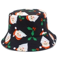 Detail of Christmas bucket hat with festive Santa Claus pattern and reinforced brim stitching - One Size / Black Santa Claus Head (11#)