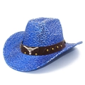 Cappello da cowboy classico con paillettes blu e fibbia con testa di toro d'argento - Taglia unica / Blu