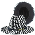 Cappello fedora classico a pied-de-poule con fascia blu e fibbia metallica dorata - Pied de Poule Bianco e Nero