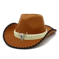 Detailed view of brown felt cowboy hat with silver ox head charm and studs - One Size / Coffee