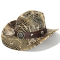 Dettaglio texture coccodrillo ed emblema a stella sulla fascia del cappello cowboy - Corona Piatta / Giallo