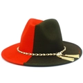 Detail of two-tone wool fedora hat featuring gold chain, faux pearls and white tassels - One Size / Army Green