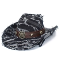 Cappello da cowboy in denim nero invecchiato con cinturino in pelle marrone e stella in metallo - Nero