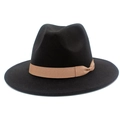 Cappello fedora classico in lana nera a tesa larga con nastro in gros-grain marrone chiaro - Nero