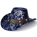 Cappello da cowboy western classico con trama coccodrillo blu e argento e distintivo stella - Parte Superiore a Cuore / Blu scuro