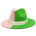 Cappello fedora bicolore rosa e verde con fascia bianca con strass su sfondo bianco - Rosa e Verde