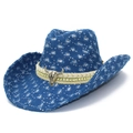Navy blue western cowboy hat with sequins, silver studs and metal bull head accessory - One Size / Blue