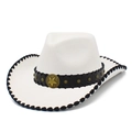 White vintage western cowboy hat with black leather strap and star ornament - One Size / White