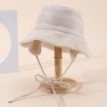 Beige faux suede ear protection bucket hat with thick fleece lining and ties - One Size / Beige