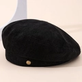 Elegante schwarze Fischgräten-Schirmmütze mit goldenem L'AMOUR-Knopf für Damen - Fischgrätenmuster Metallschnalle / Schwarz