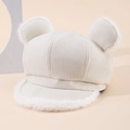 Grazioso cappello ottagonale in peluche color crema con orecchie di gatto per l'inverno - Taglia unica / Beige