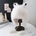 Cappello invernale bianco in finta pelliccia con orecchie da gatto e paraorecchi a pompon - Taglia unica / Orecchie nere