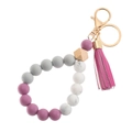 Detail of beaded keychain with purple and marble silicone beads, wood bead and gold clasp - Purple (43769-BC1105)