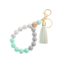 Detail view of silicone beads and wood hexagon bead with gold lobster clasp on keychain - Mint Green (43769-BC1205)