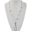 Colorful handmade beaded heart phone lanyard on white bust display for fashion - White