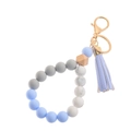Silicone and wood beaded wristlet keychain with purple tassel and gold lobster clasp - Haze Blue (43769-BC1705)