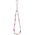 Macro shot of colorful heart-shaped macaron beads and AMICHE letter charms phone strap - AMICHE Heart Beaded Phone Chain