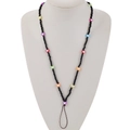 Handmade woven phone charm strap featuring black beads and colorful multi-color hearts - Black