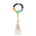 Bracciale portachiavi con perline di silicone arcobaleno e nappa in pelle con perla di legno - Nero Cangiante