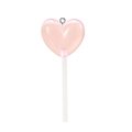 Close-up of a pink transparent heart lollipop pendant with a silver metal jump ring - Pink Transparent Heart Lollipop Pendants