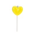 Close-up of heart-shaped yellow lollipop pendant with resin gloss and silver metal loop - Yellow Transparent Heart Lollipop Pendants