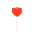 Détail d'un pendentif sucette coeur rouge translucide avec anneau métallique pour bricolage - Pendentifs Sucette Coeur Transparents Rouges