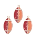 Three American football shaped alloy charms with red enamel and gold trim for DIY jewelry - Two-Tone Rugby Style