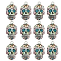 Set of 12 colorful Day of the Dead sugar skull pendants for DIY jewelry making - Skull Pattern (30) / 10 Pieces Pack / Colorful