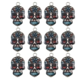 Close-up of 12 colorful Day of the Dead sugar skull alloy charms for DIY jewelry making - Skull Pattern (27) / 10 Pieces Pack / Colorful
