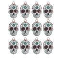 Set of 12 colorful Day of the Dead skull charms with floral enamel details for DIY jewelry - Skull Pattern (24) / 10 Pieces Pack / Colorful
