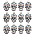 Set of twelve colorful sugar skull pendants with enamel details and silver hanging rings - Skull Pattern (20) / 10 Pieces Pack / Colorful